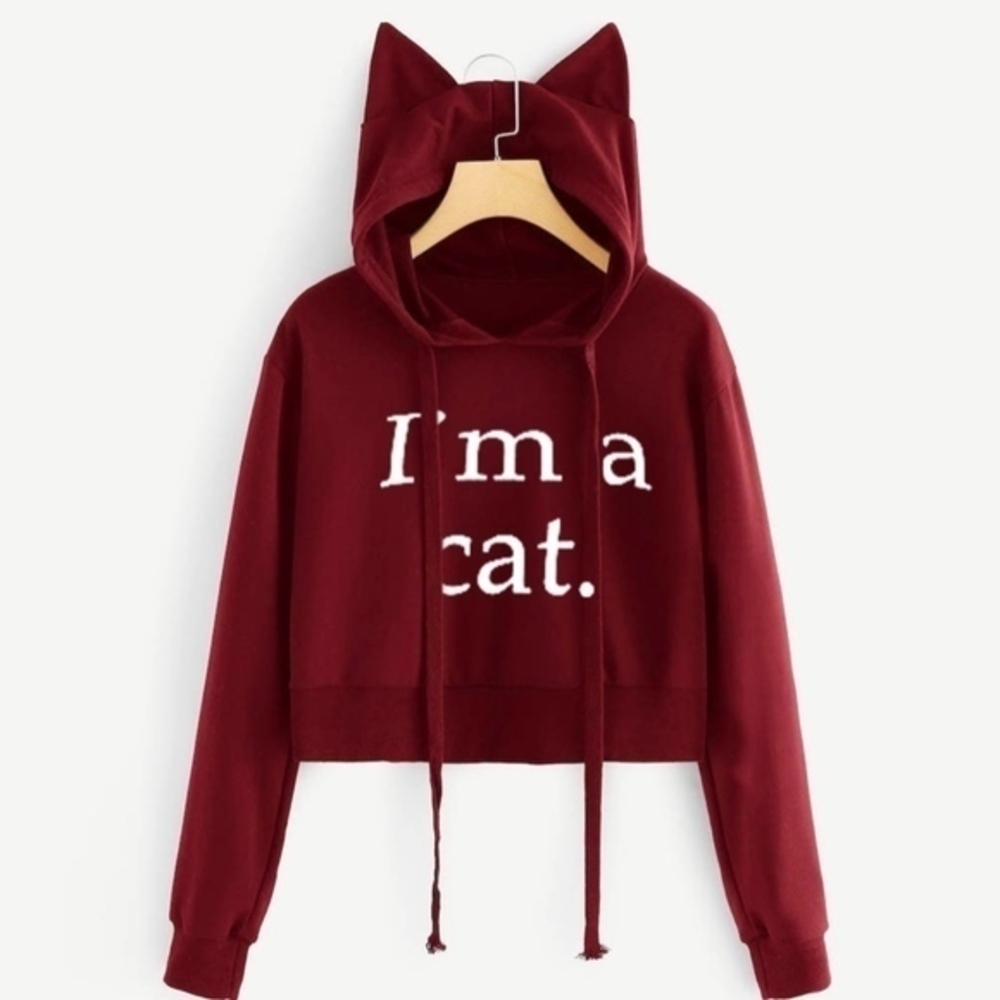 New With Tags Cat Lover Red Crop Top Hoodie - Perfect Gift